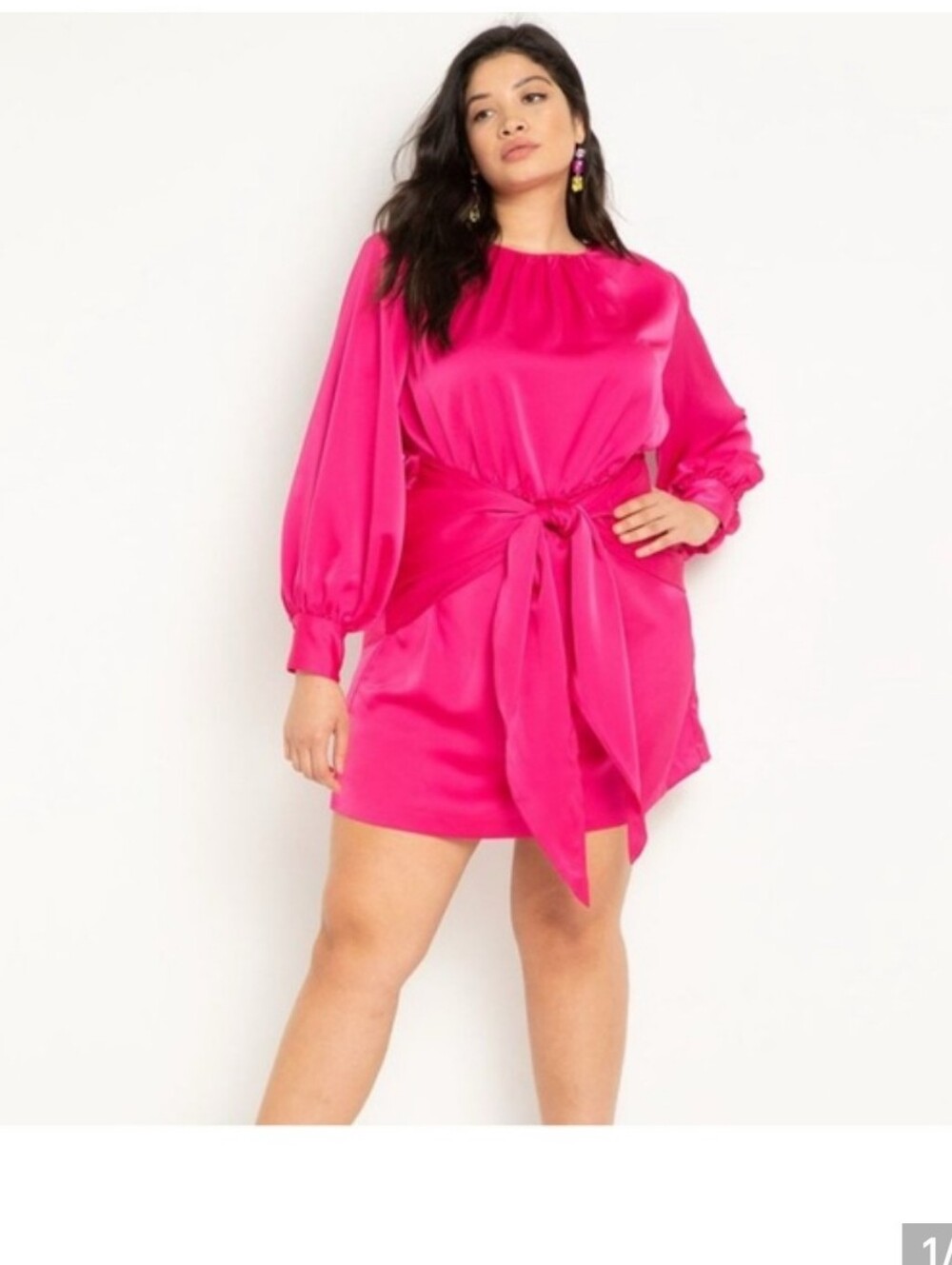Eloquii Fuchsia Satin Tie-Waist Mini Dress